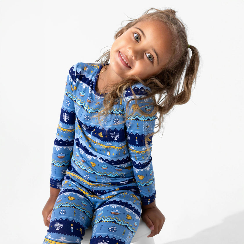 Hanukkah Fair Isle Bamboo Kids Pajamas