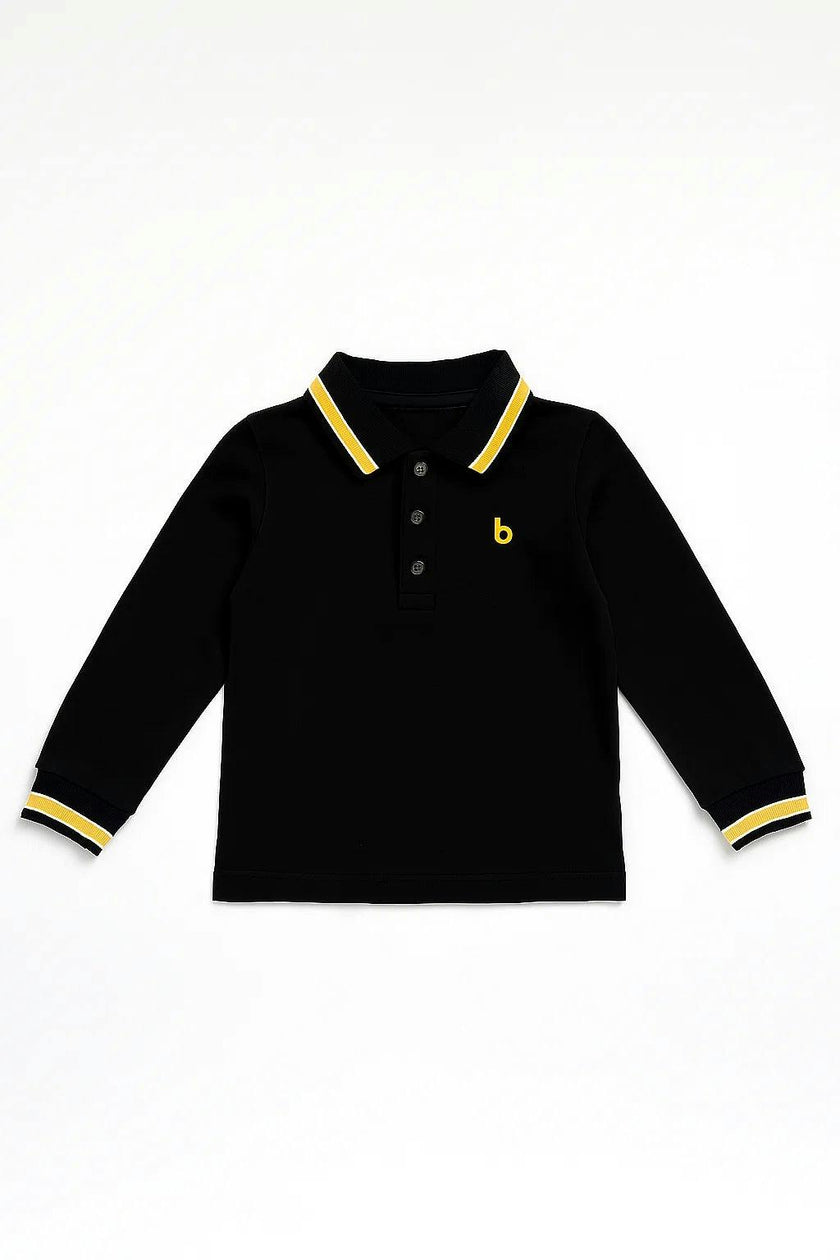 Boys Long Sleeve Striped Polo