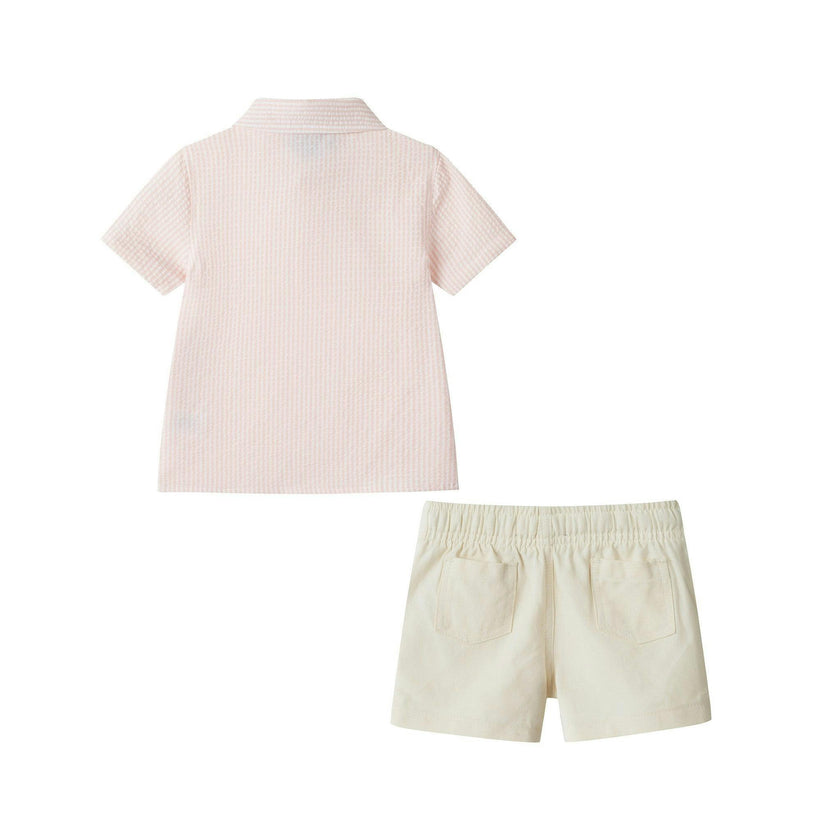 Infant Boys Puckered Buttondown & Shorts Set | Coral Breeze