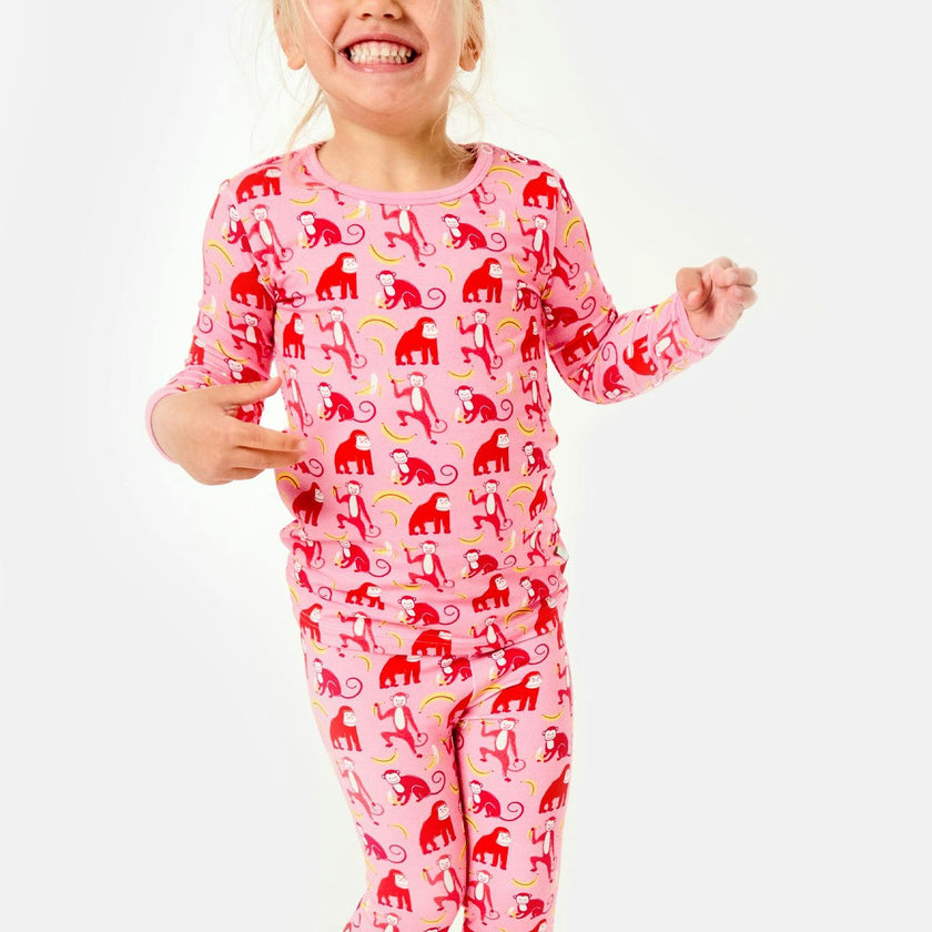 Long Sleeve Pajama Set - Monkeying Around Pink