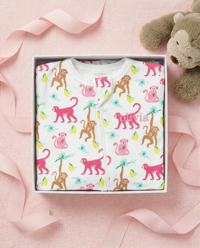 The Organic Zipper Footie [Monkeying Around Pink]