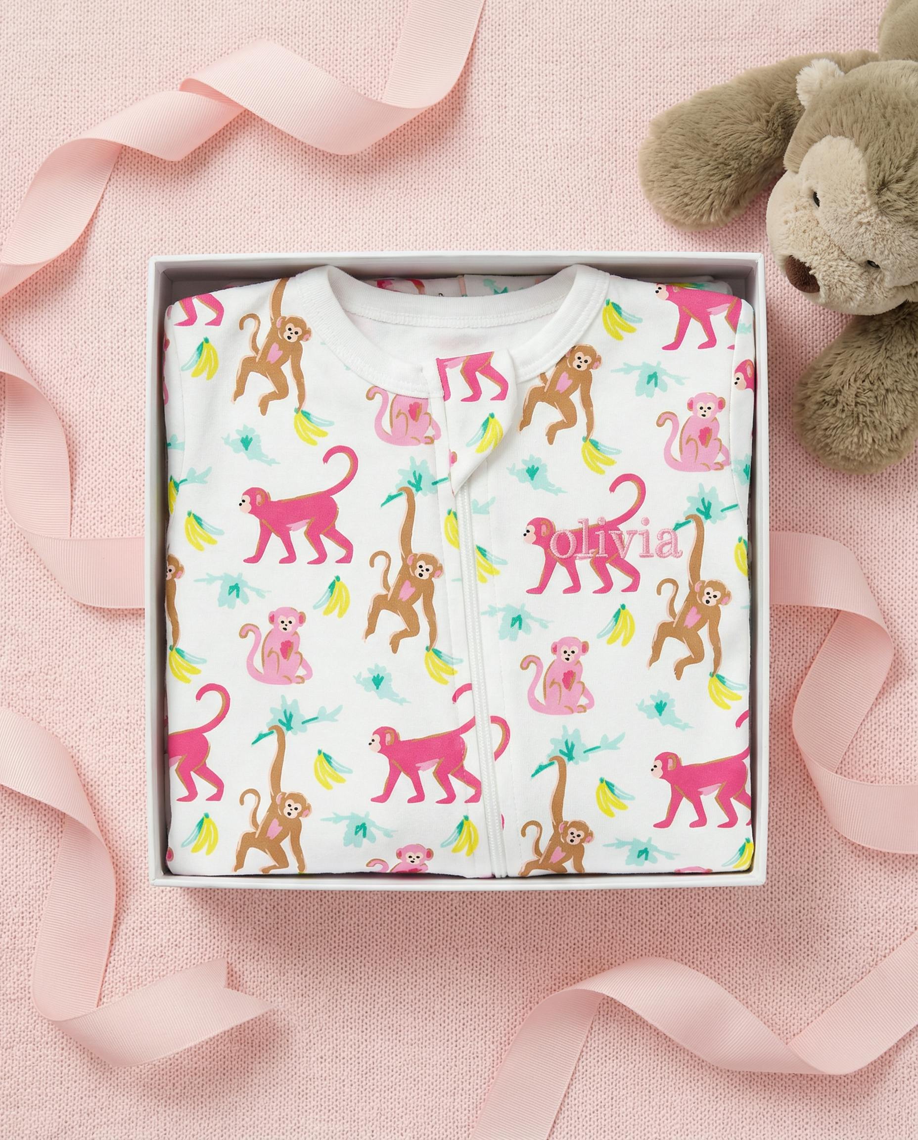 The Organic Zipper Footie [Monkeying Around Pink]