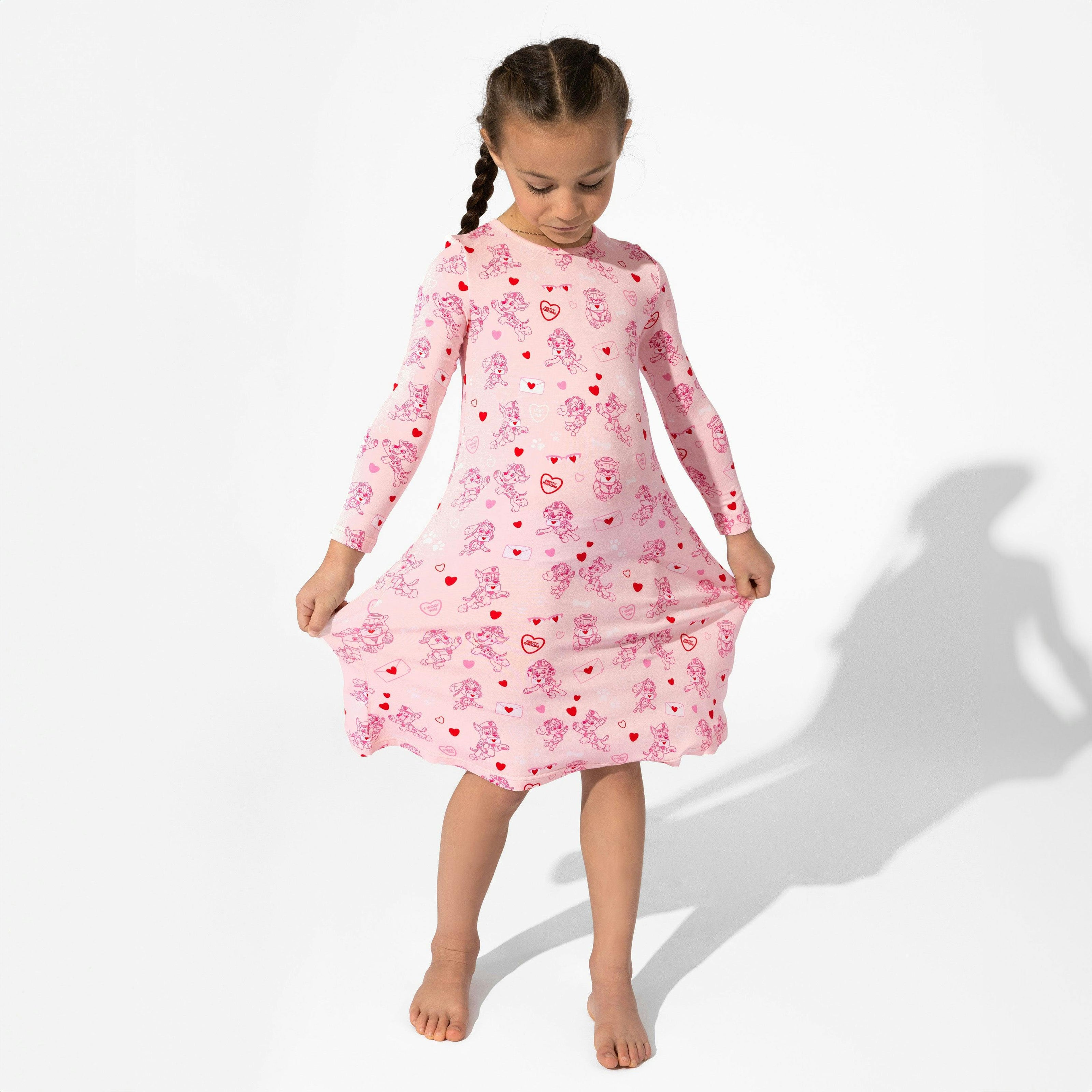 PAW Patrol: Valentine's Pink Bamboo Girls' Long Sleeve Dress