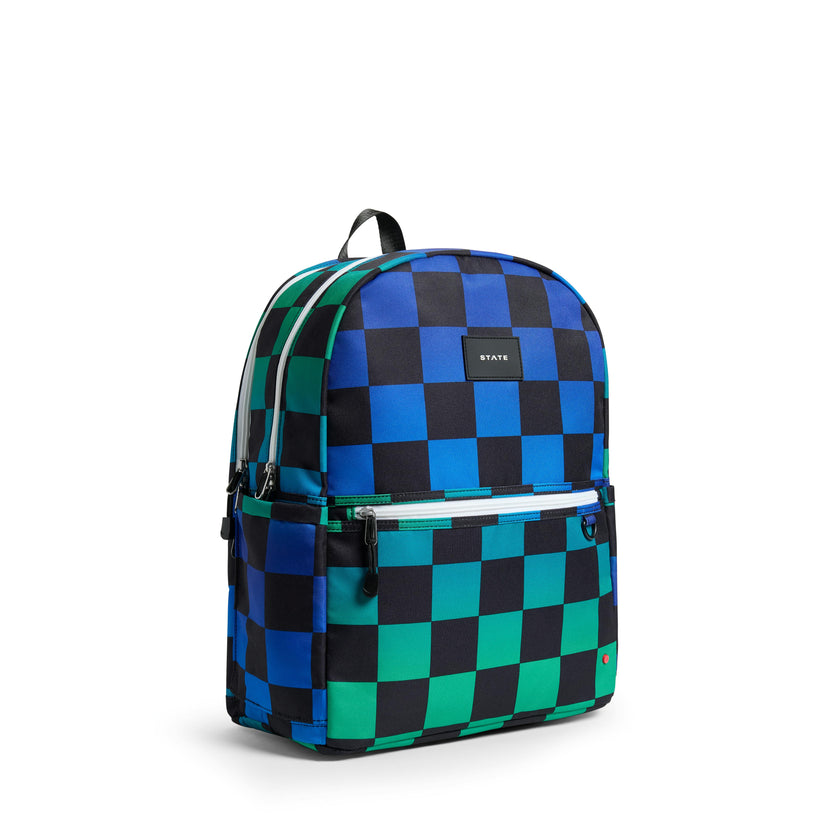 Kane Double Pocket Large Backpack, Blue Checkerboard