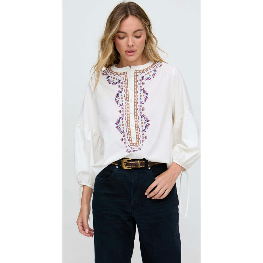 Anai Half Placket Embroidered Blouse