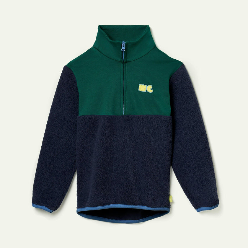 Recycled Cotton And Sherpa Navy Zipup
