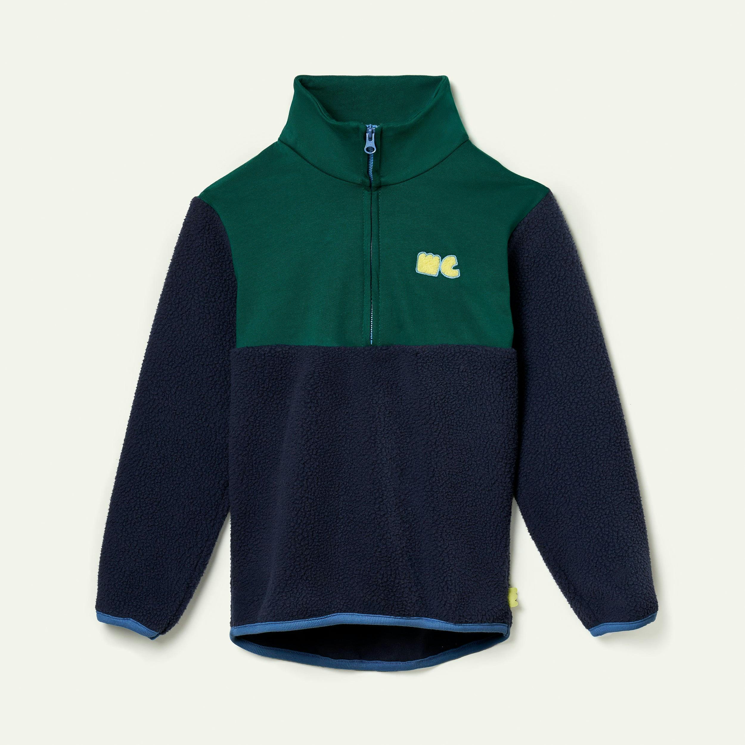Recycled Cotton And Sherpa Navy Zipup