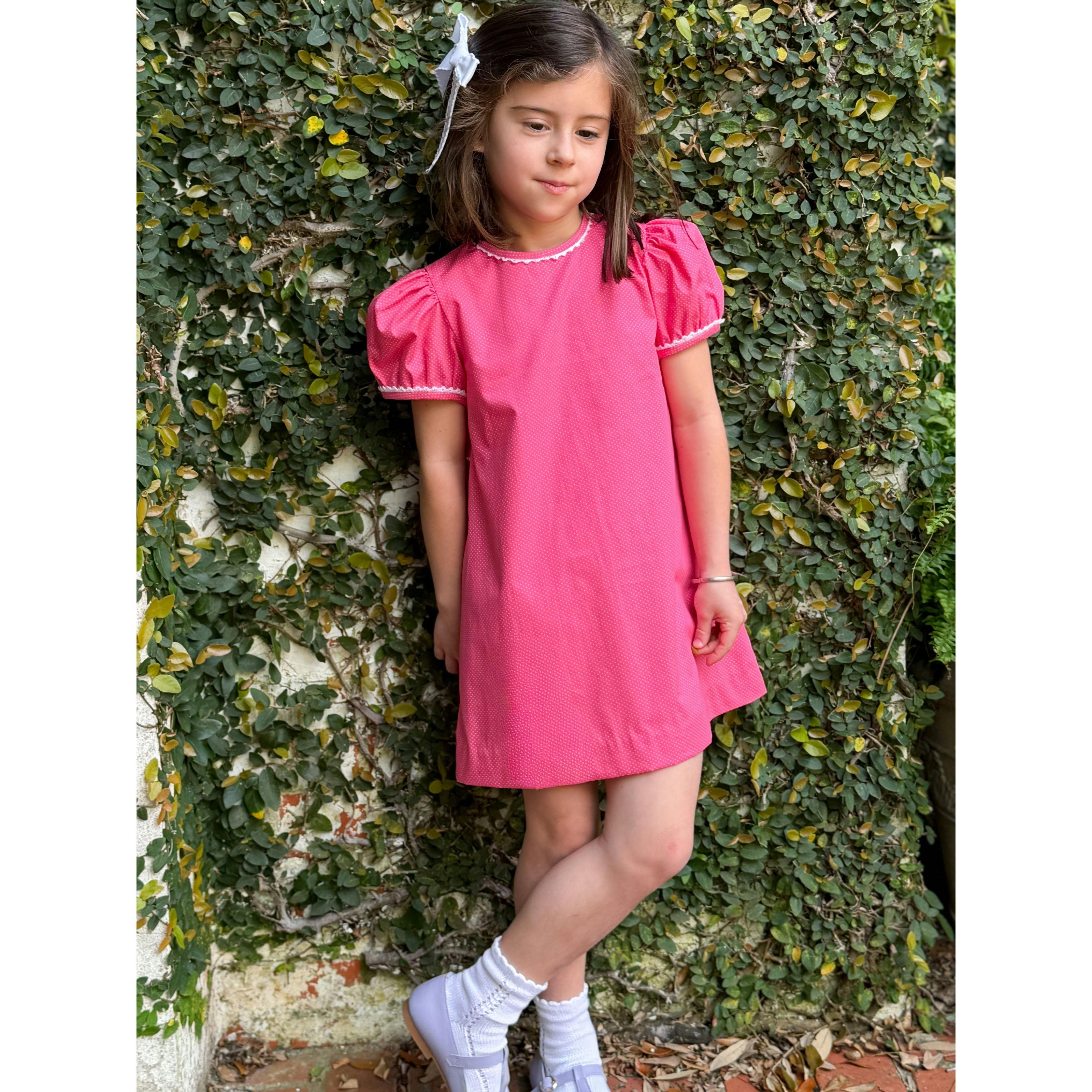 Lane Dress in Candy Pink Bitty Dot