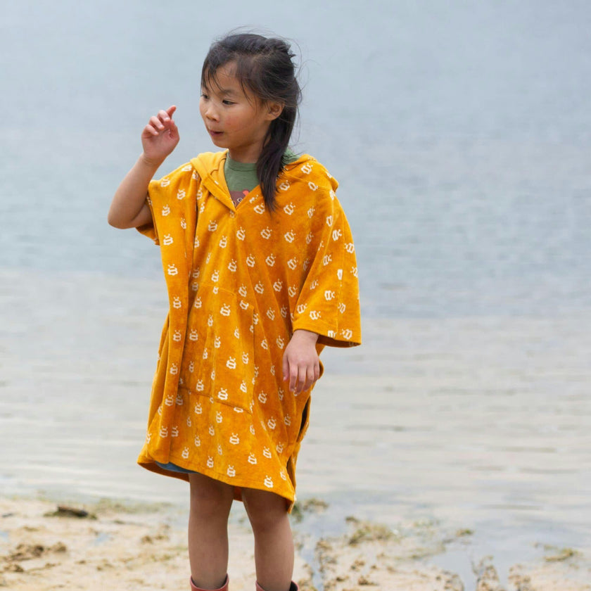 Bees Kids Hooded Beach Poncho, Gold