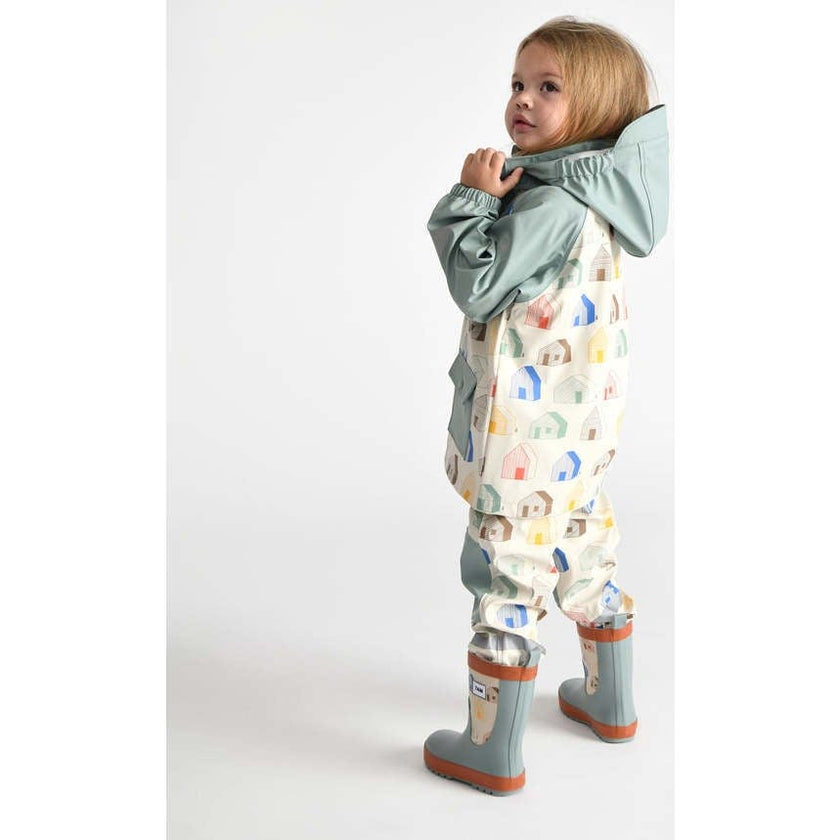 House Print Rain Suspender Pants