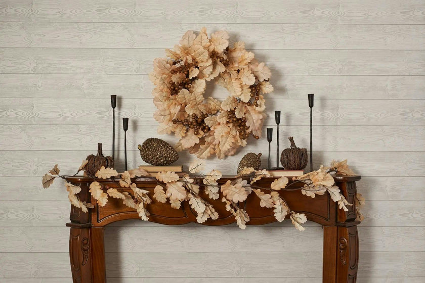Bleached Cream Oak Leaf & Toffee Brown Berry Fall Wreath