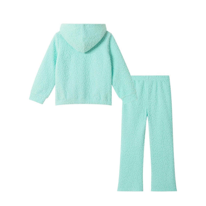 Plush Hoodie & Matching Pant Set | Embossed Hearts