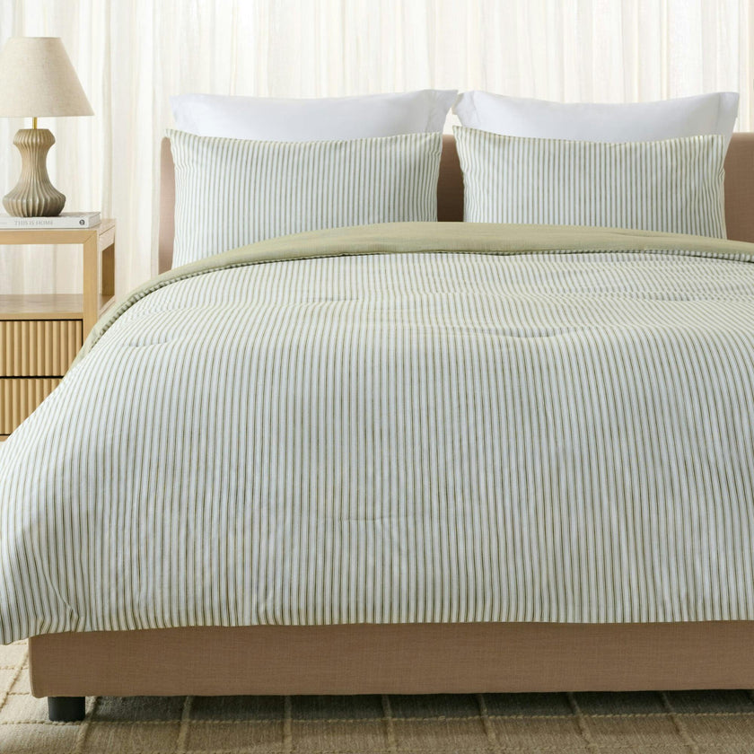 Stripe Reversible Comforter Set, Green