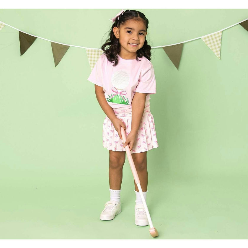 Golf Tee Bow Patch Short Sleeve T-Shirt - Ballet