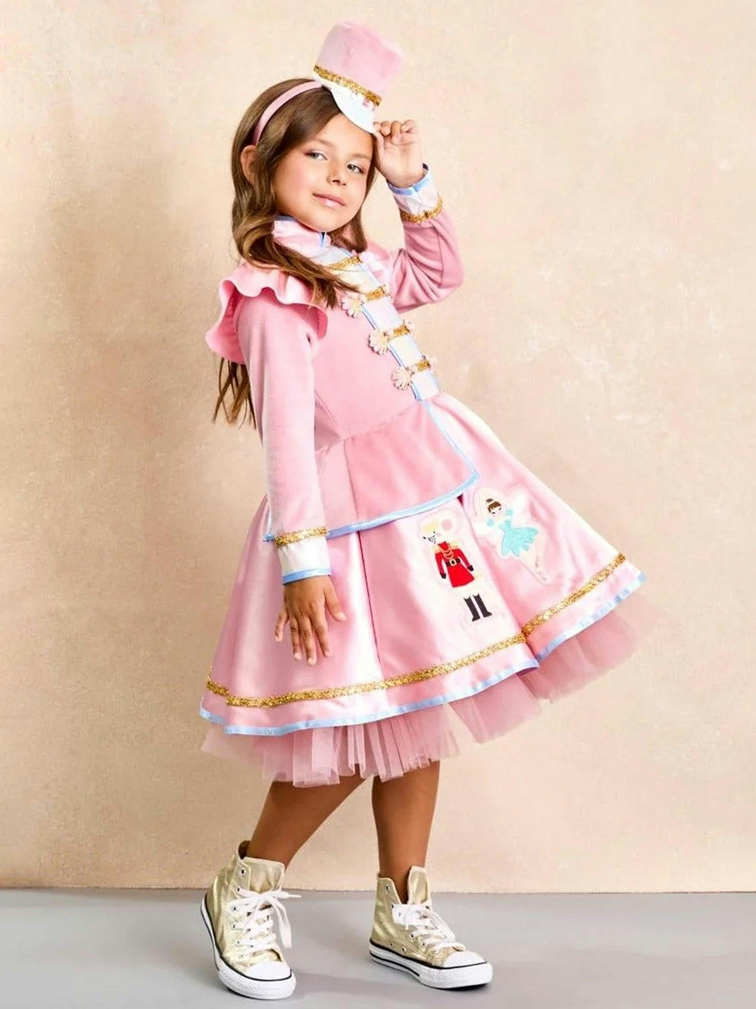 Pink Nutcracker Holiday Dress & Headband for Girls