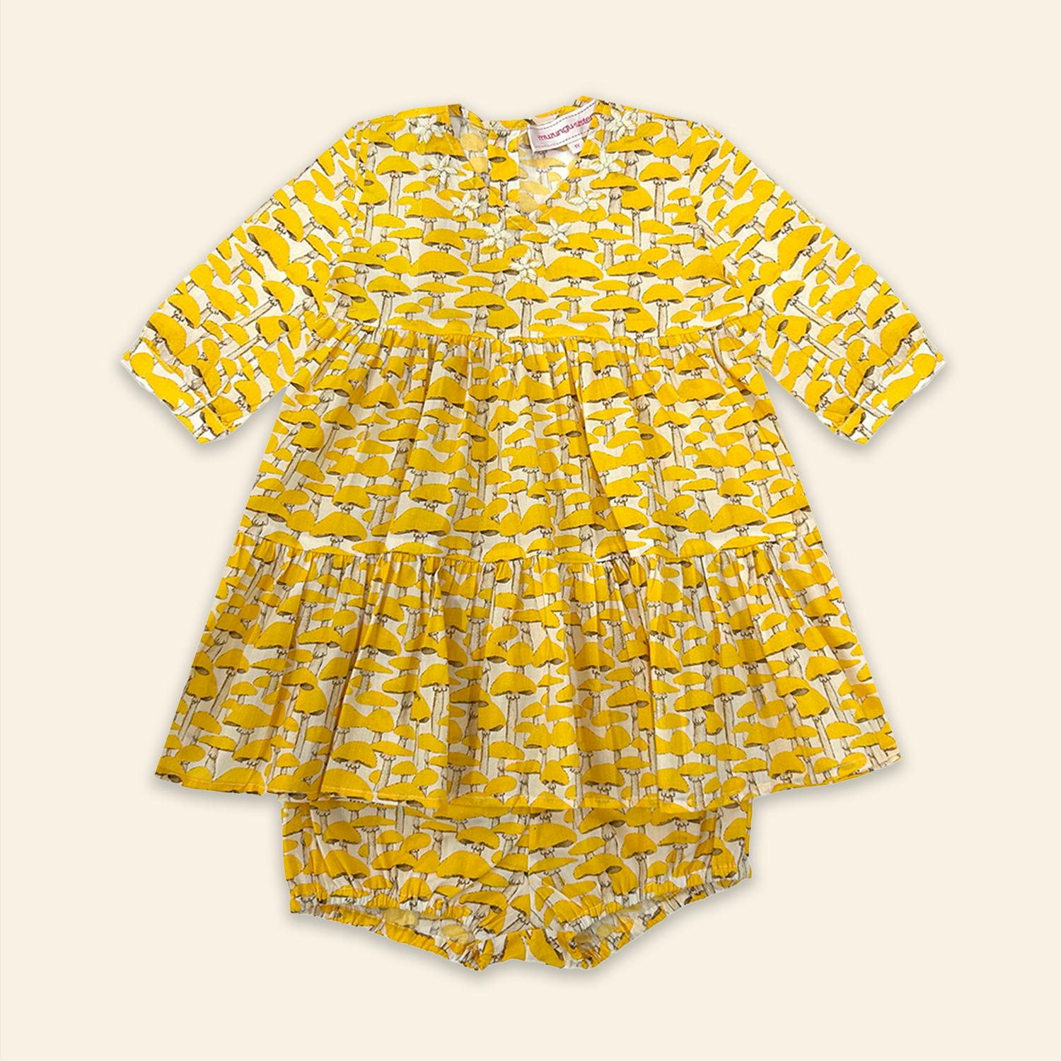 Kids Fran Dress Yellow Mushroom