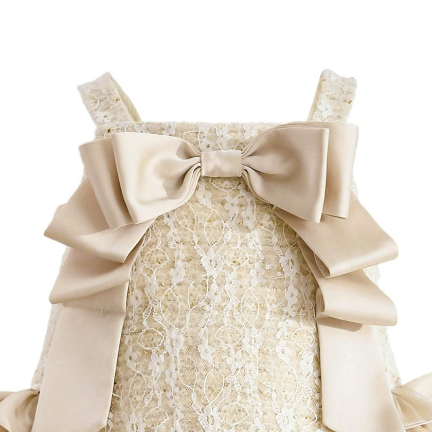 Cream Ruffle Cascade Bow Dress