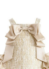 Cream Ruffle Cascade Bow Dress