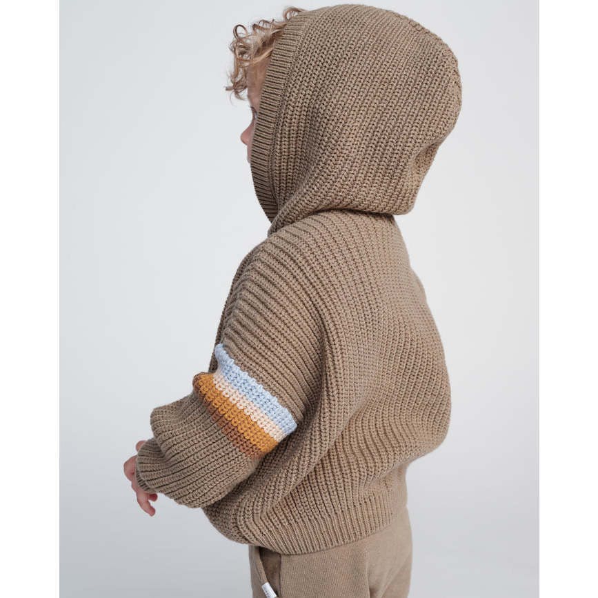 Chunky Ribbed Knit Long Sleeve Front Pocket Boxy Fit Hooded Sweater