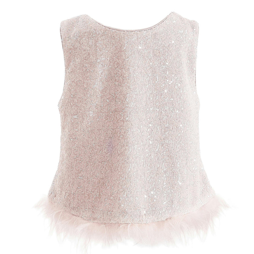 Peach Sequin Feather-Trim Set