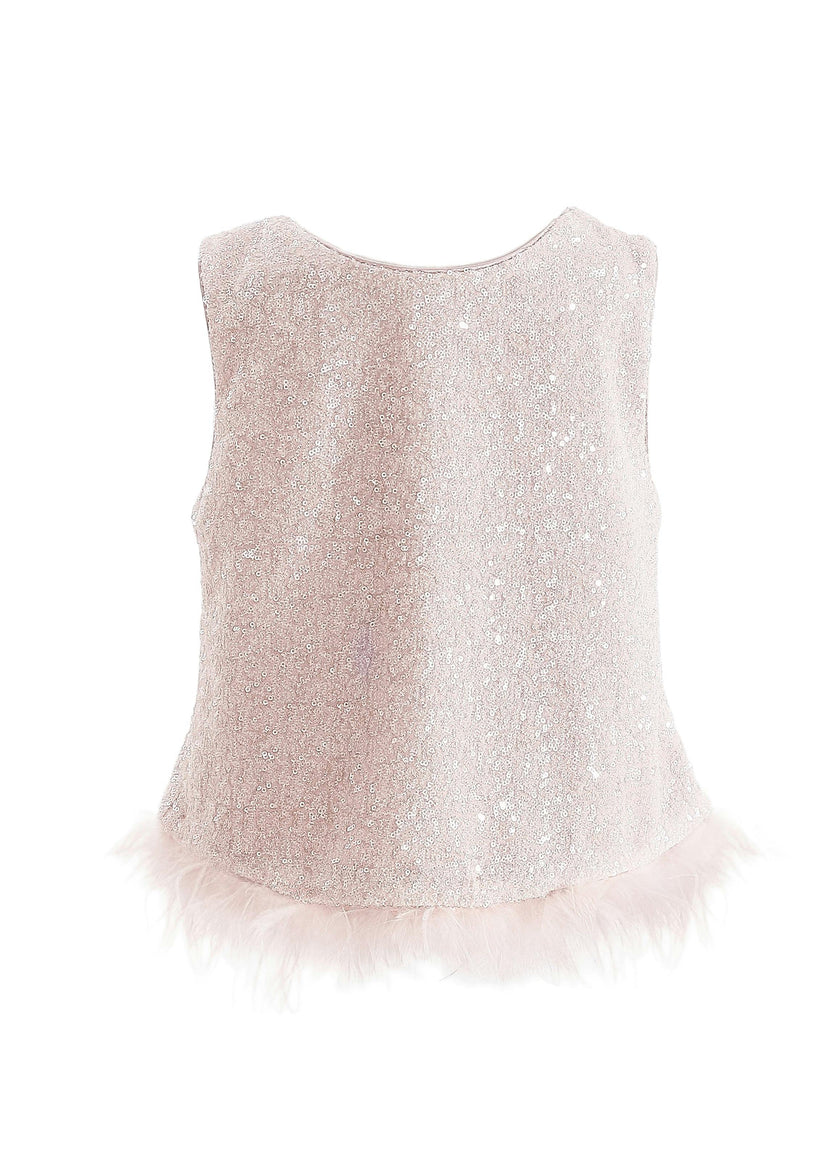 Peach Sequin Feather-Trim Set