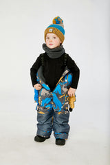 Kids One Piece Play Snowsuit Grey And Blue Dinosaur Print