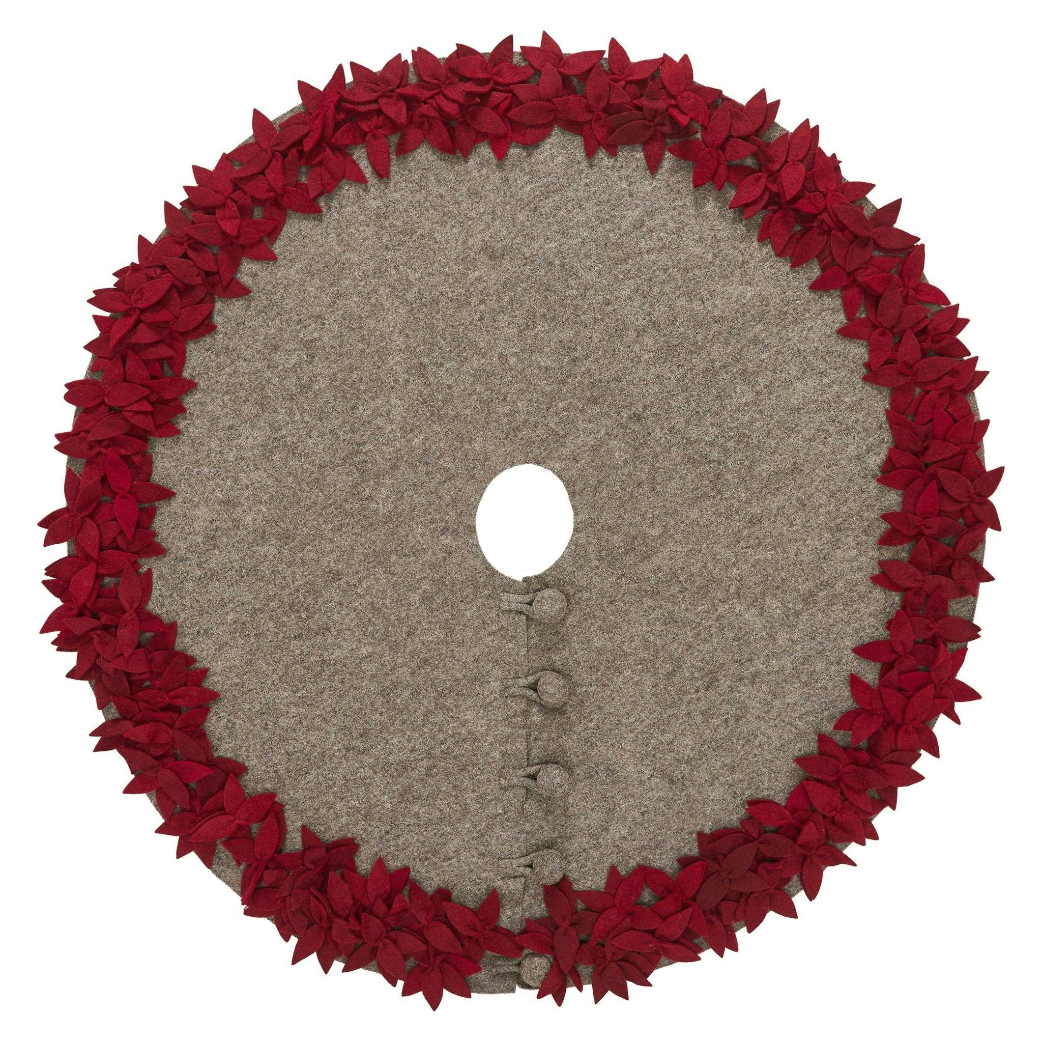 Handmade Overlapping Flowers Christmas Tree Skirt - Natural Red-64