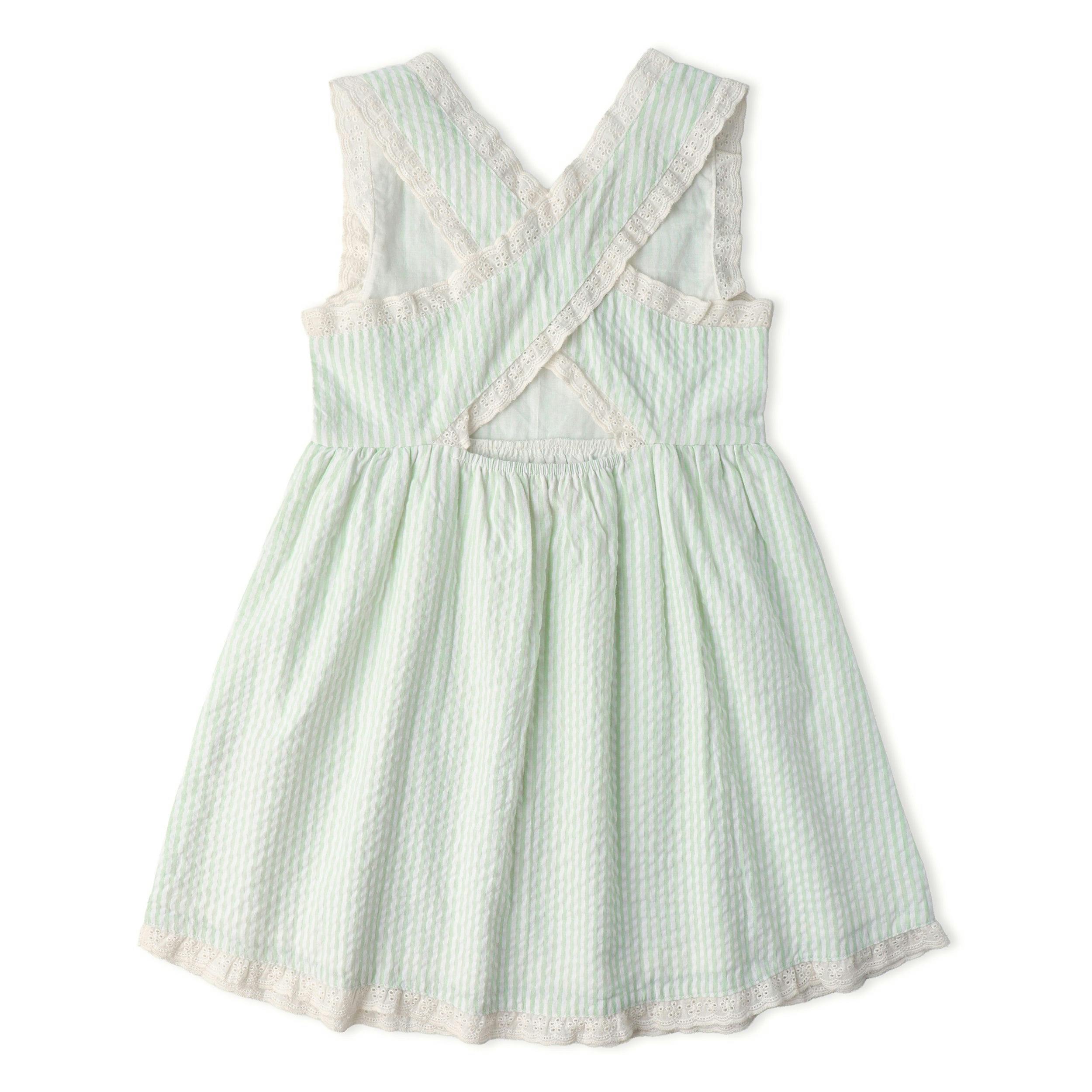 Organic Cross Back Dress - Basil Stripes