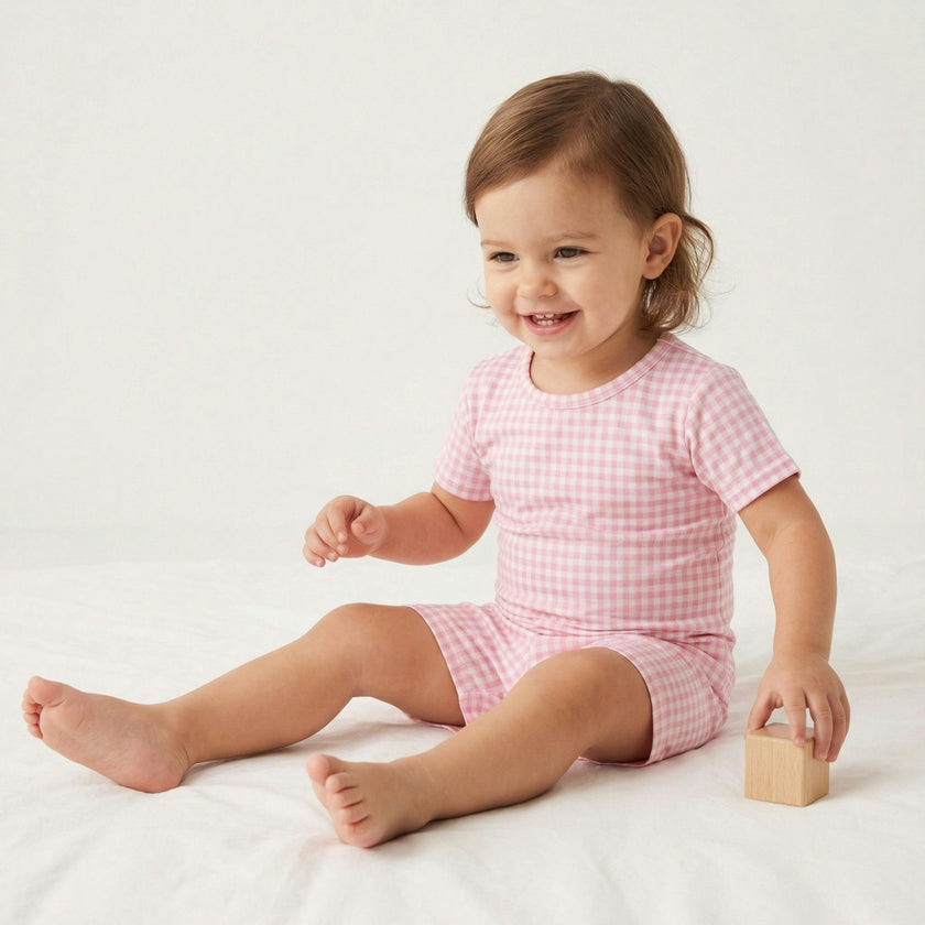 Sugar Gingham Short Sleeve & Shorts Bamboo Toddler Pajama Set