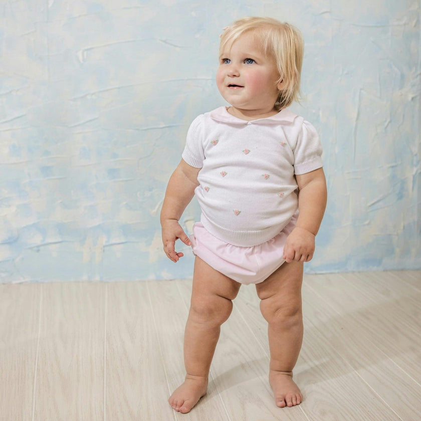 Girls Pink Daisy Sweater Set White/Pink