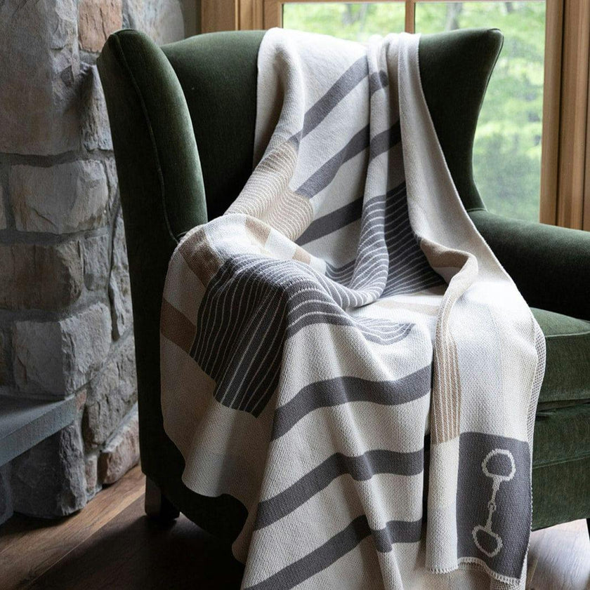 Cotton Sustainable Knit Plaid Throw Blanket - Equestrian Stable Stripe
