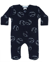 Baby Zipper Footie - Baseballs on Navy