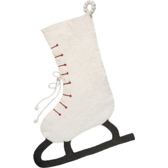 Ice Skate Hand Felted Wool Cream Christmas Stocking Skate