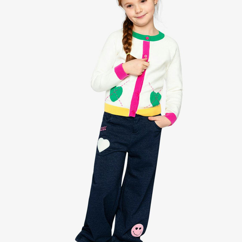 Knitted Cardigan Off-White, Green and Pink