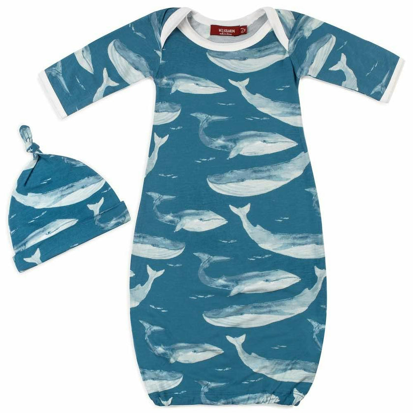 Blue Bamboo Newborn Gown & Hat Set