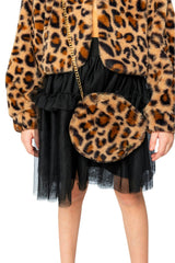 Faux Fur Shoulder Bag Brown Leopard Print