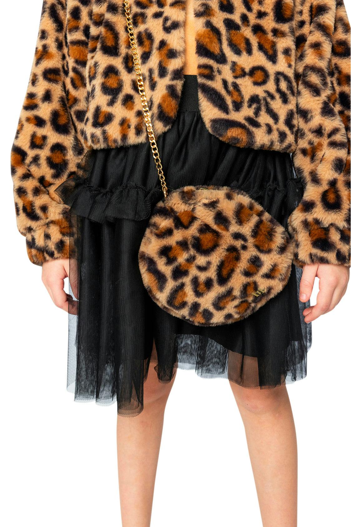 Faux Fur Shoulder Bag Brown Leopard Print