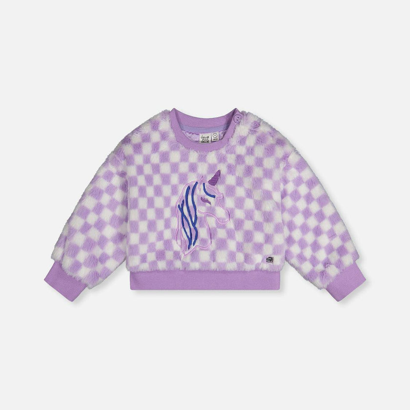 Faux Fur Top Lilac and White Tiles