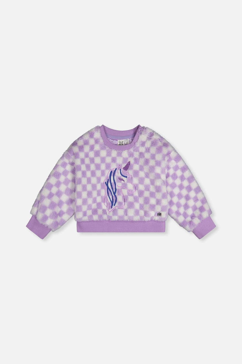 Faux Fur Top Lilac and White Tiles