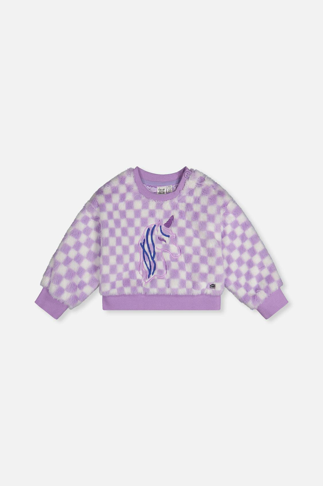 Faux Fur Top Lilac and White Tiles