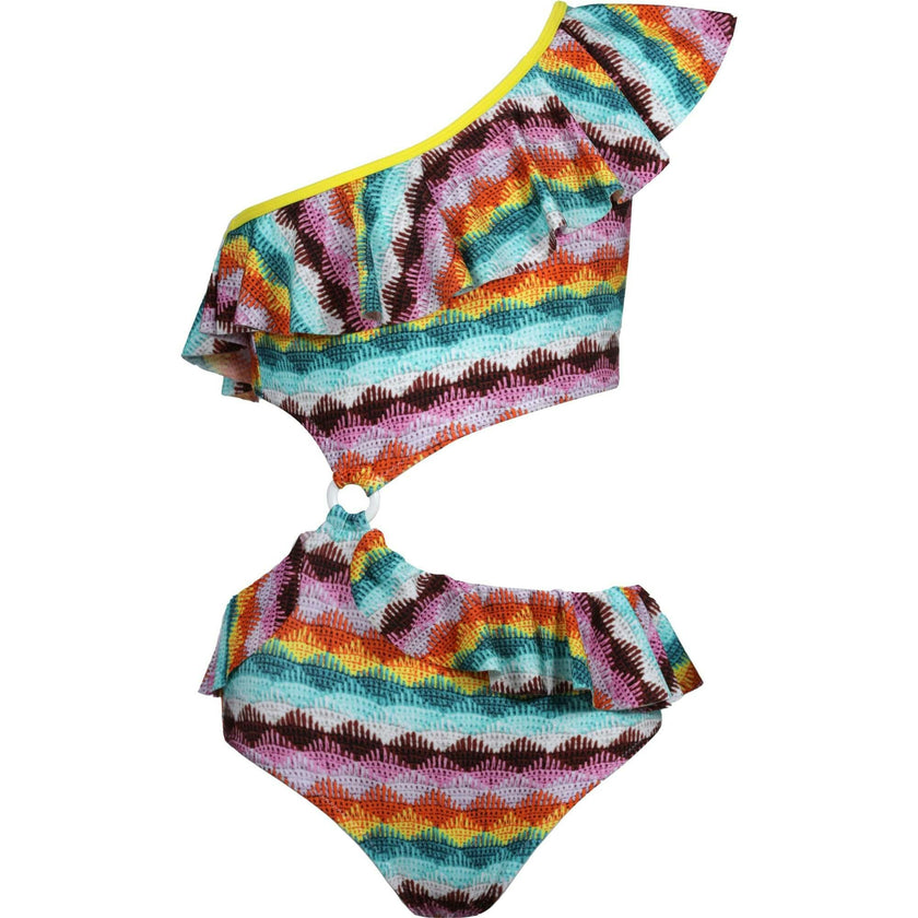 Camelia Knit Ruffle One-Shoulder & Waist Cut-Out Swimsuit
