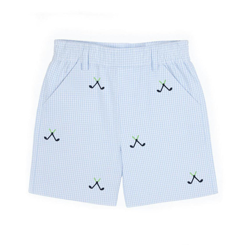 Check Seersucker Short With Golf Clubs