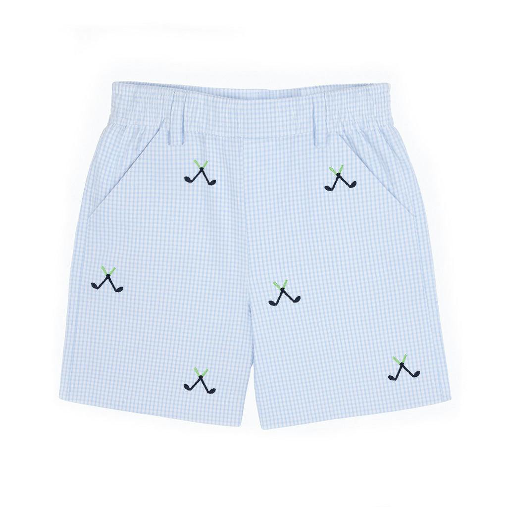 Check Seersucker Short With Golf Clubs