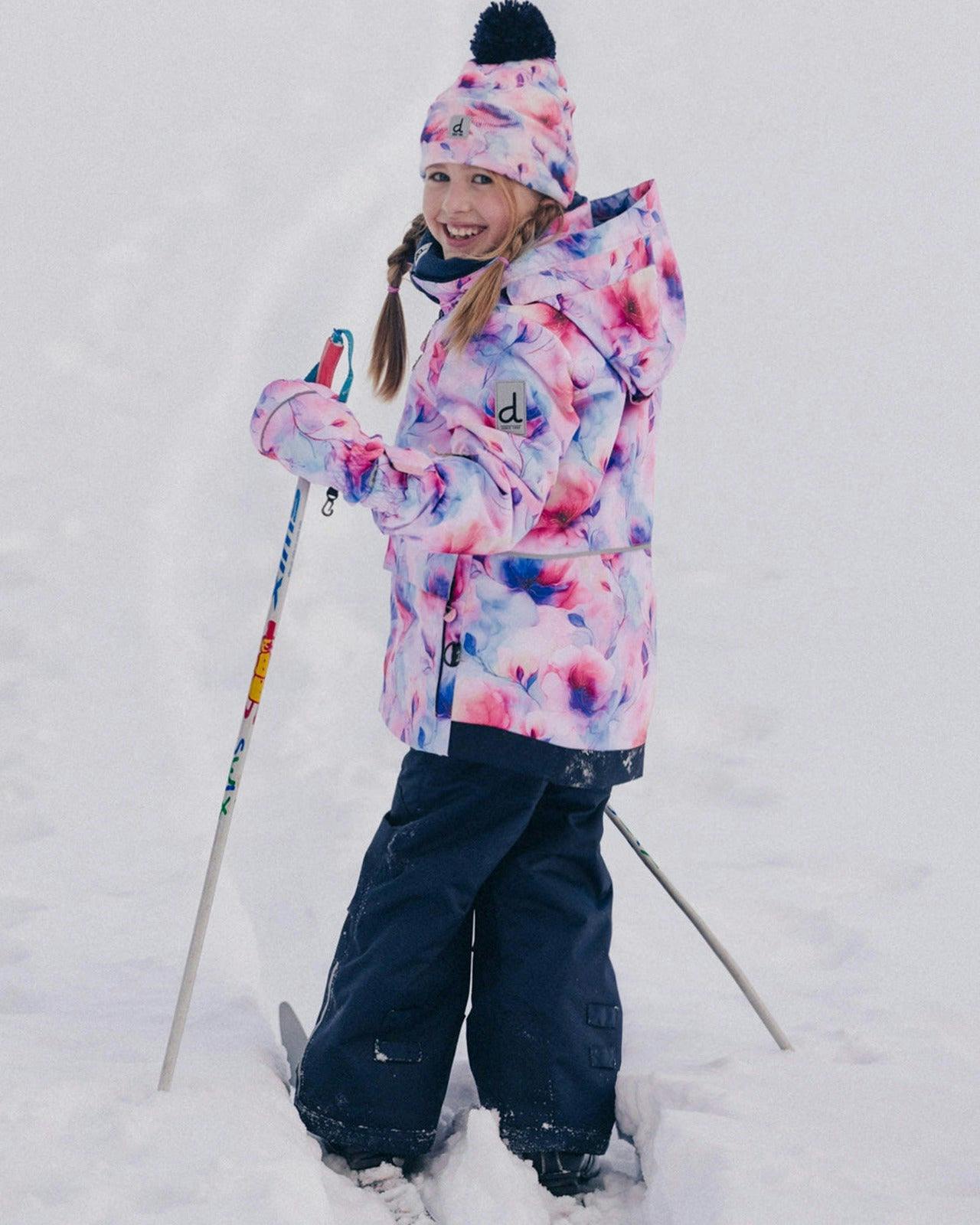 Two Piece Play Snowsuit Mauve Watercolor Floral Print With Navy Pants