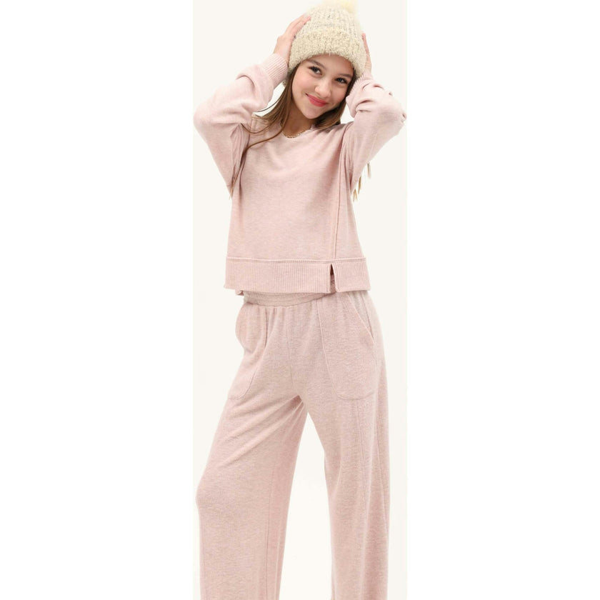 Tenly Hacci Jersey Cropped Split Neck Tunic