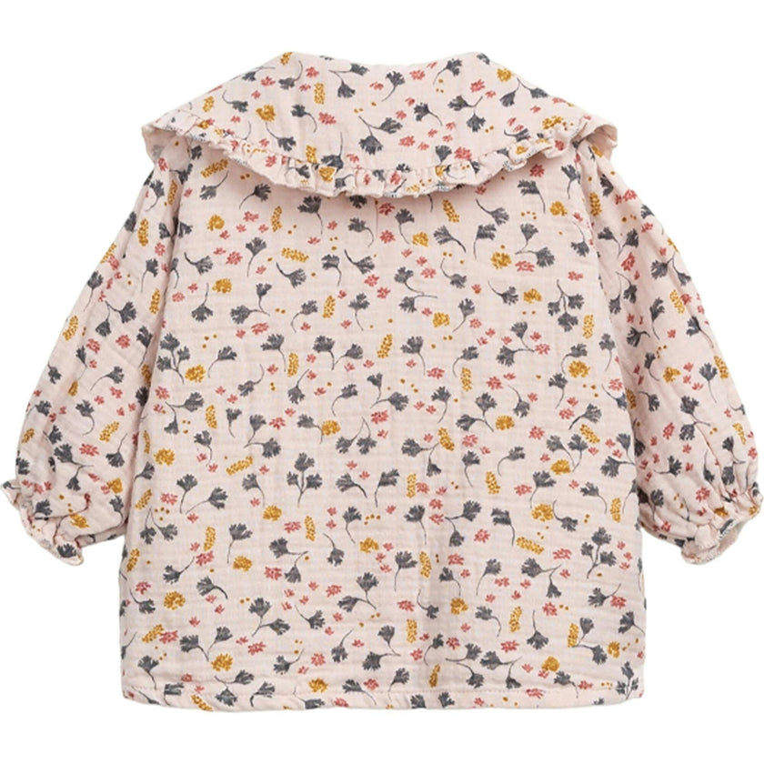 Floral Print Round Collared Neck Long Sleeve Button-Down Blouse