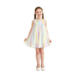 White Caliora Striped Bow Tulle Dress