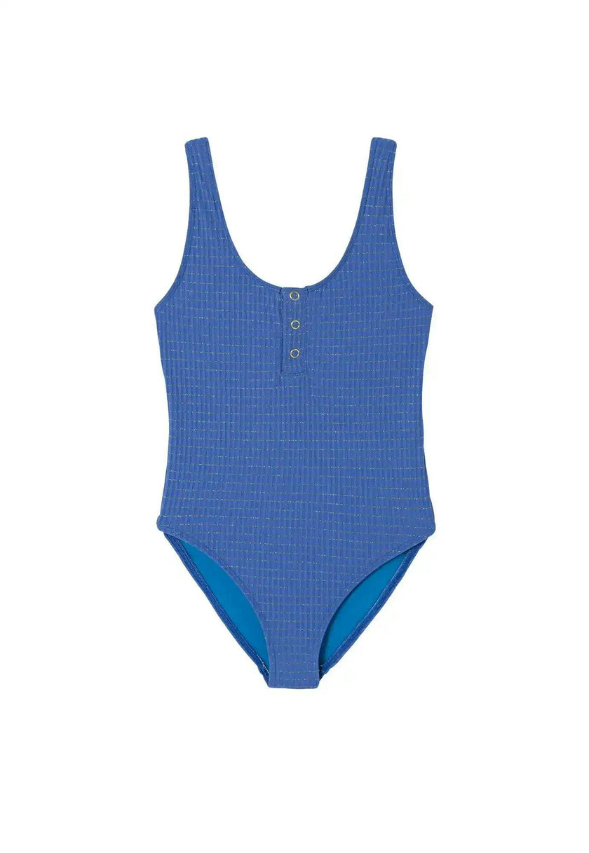 Girls' one-piece swimsuit, blue/gold | CALYPSO 1P