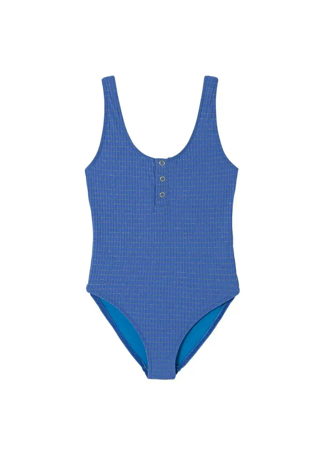 Girls' one-piece swimsuit, blue/gold | CALYPSO 1P