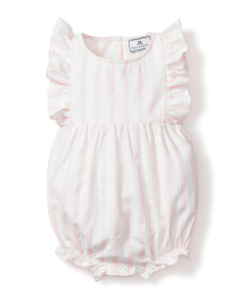 Baby's Twill Stripe Ruffled Romper in Pink and White Stripe